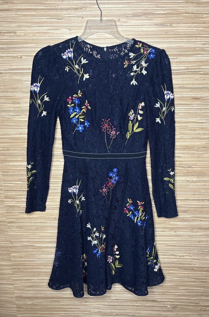 Karen Millen Lace Embroidered Floral Fit & Flare Mini Dress Sz 4